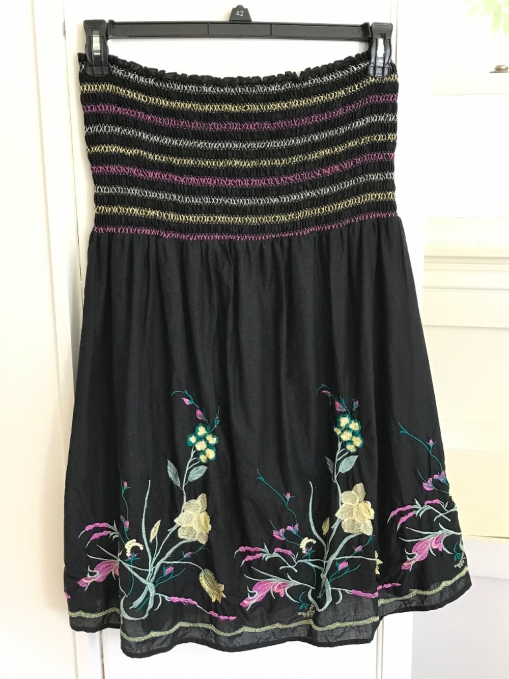 TORRID Cotton Boho Embroidered Strapless Smocked Mini Dress Black Plus Size 1X